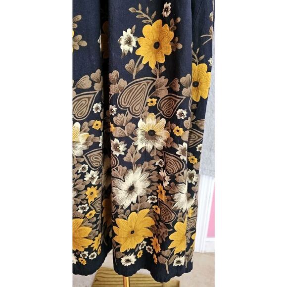 VTG Barbizon House Dress Coat Midi‎ Muu Muu Sz L Navy Blue Yellow Floral Lounge - Picture 3 of 4